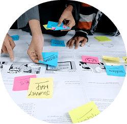 Team planning with sticky notes
